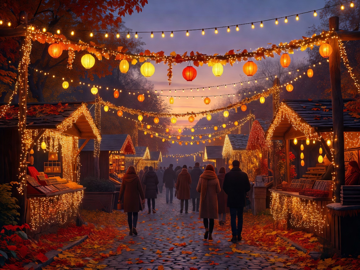 Autumn festival lights at dusk