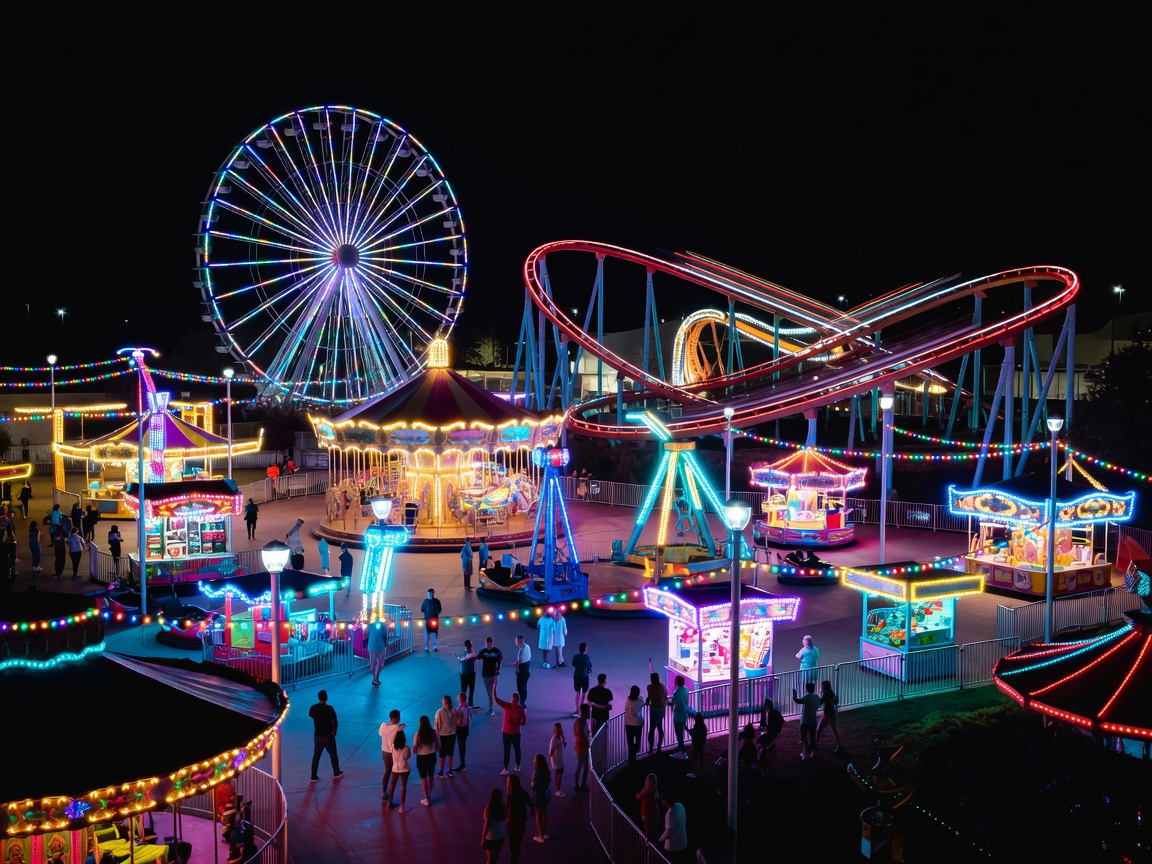 Illuminated theme park at night