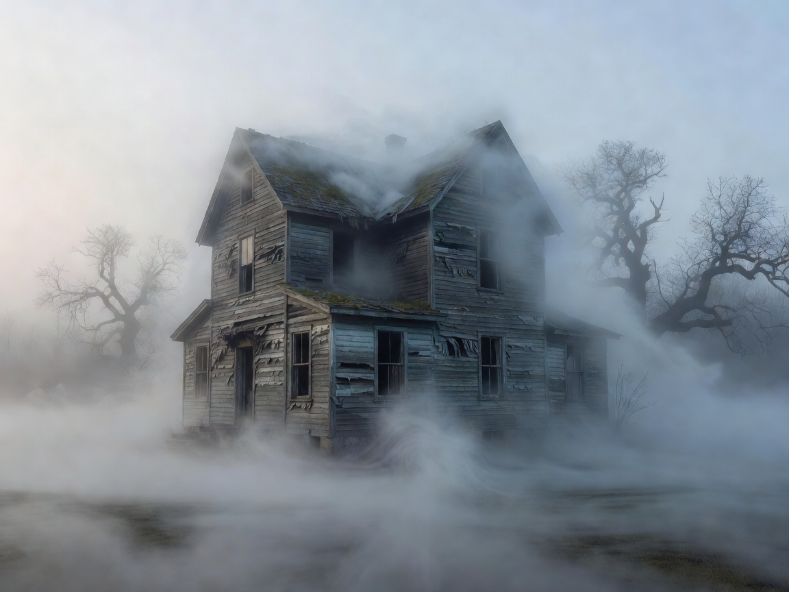 Old house surrounded by mist